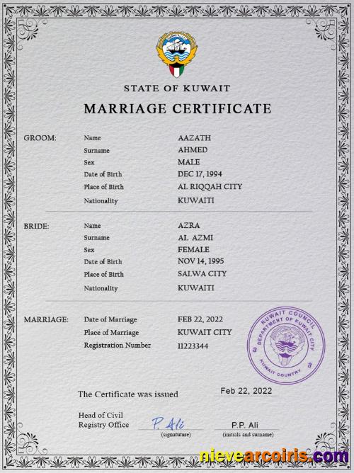 Kuwait marriage certificate